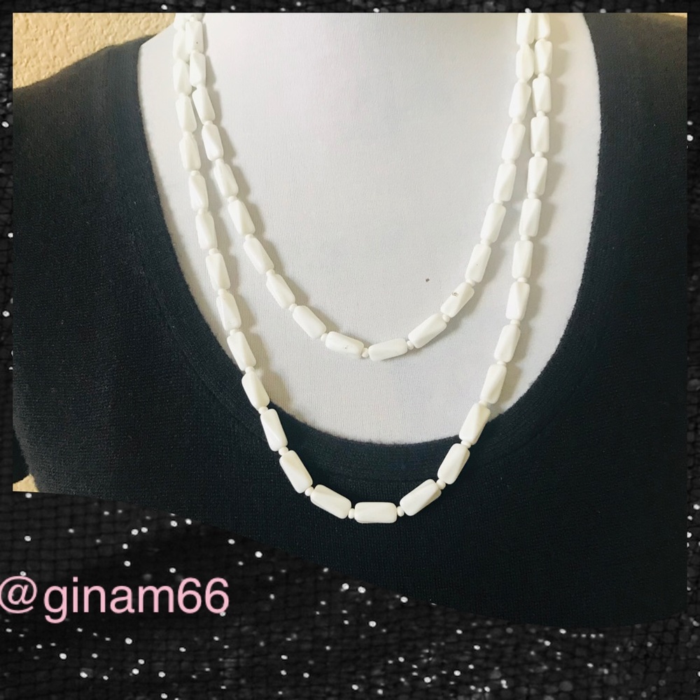 Vintage Milk Glass Necklace 48”